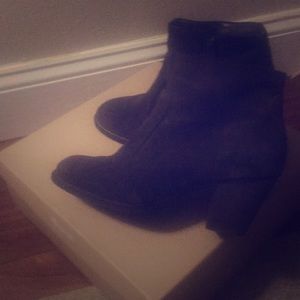 Charcoal colored suede boots